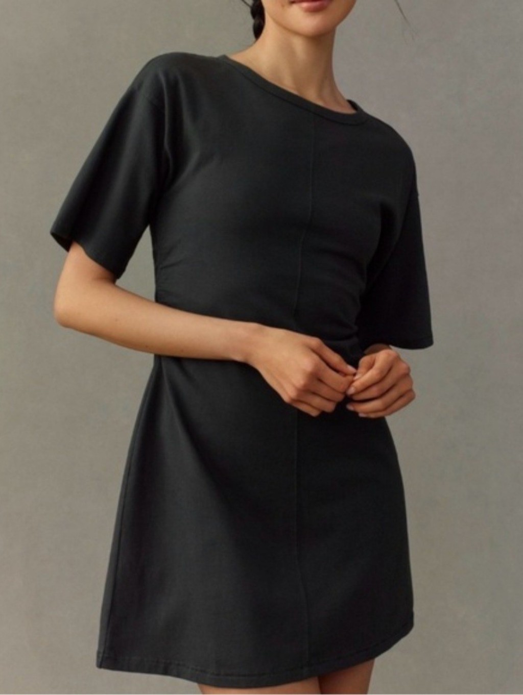 Anthropologie Daily Practice Black Ruched Waist T-Shirt Dress